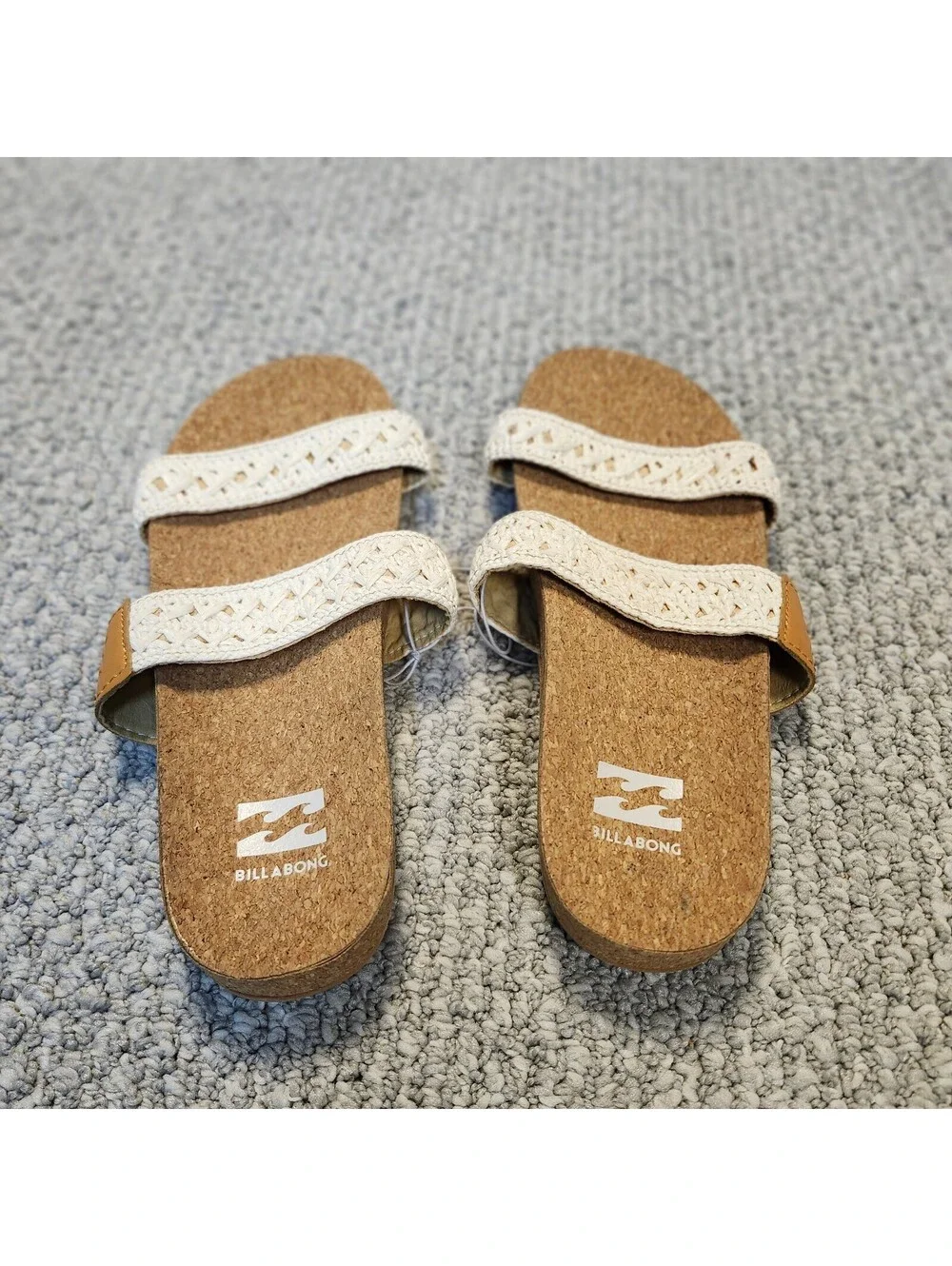 Billabong Women's Cork Footbed Slide Sandals White Crochet Straps Size 8 NWT